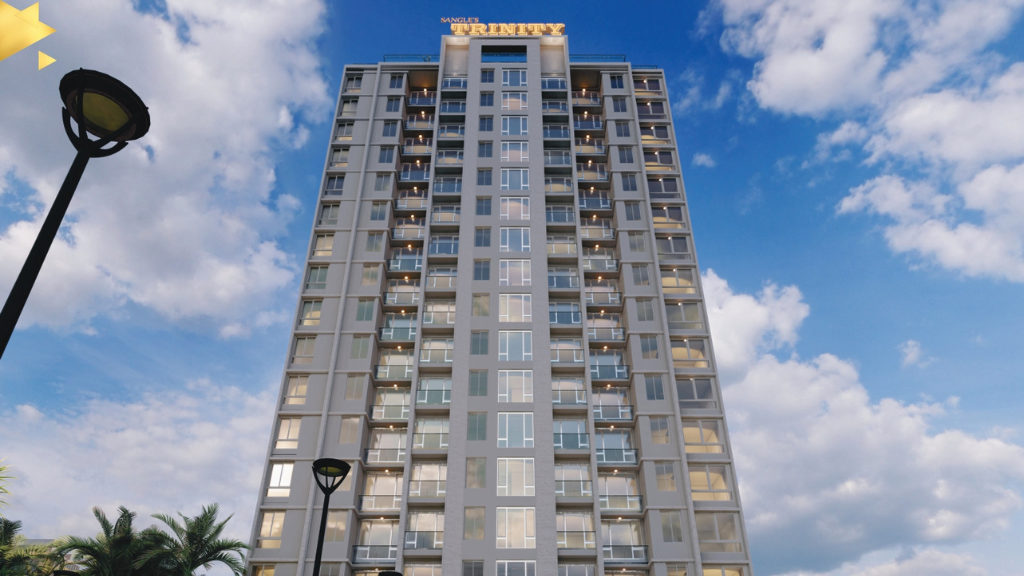 Sangle Trinity residential tower in Yogi Dham Kalyan West offering premium 1 and 2 BHK flats with modern amenities and great connectivity.